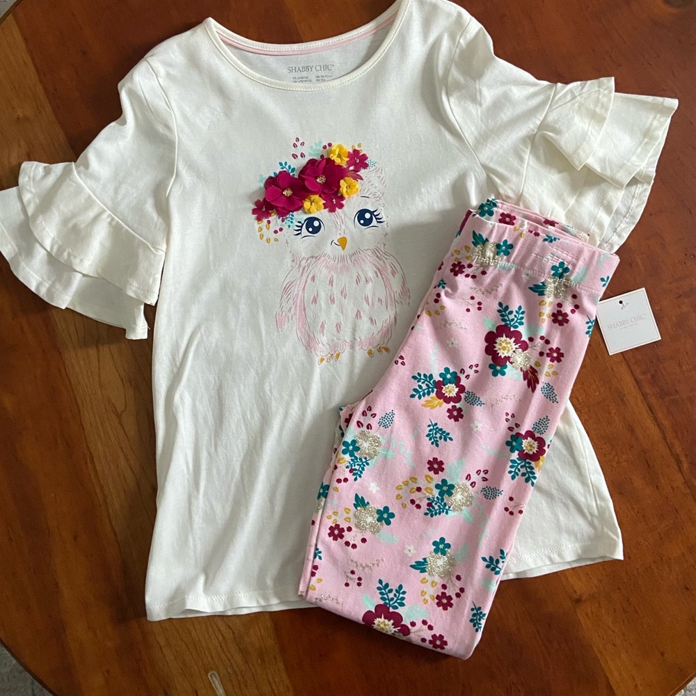 4/$15 ❤️ NWT Shabby Chic Girls 2 Piece Owl Set Size L (10/12)